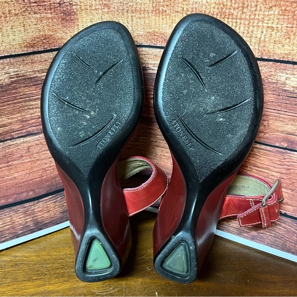 Stonefly Red Leather Slip On Heeled Summer Sandals - Picture 14 of 15